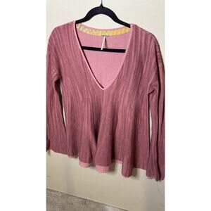 Free People Sundae Sweater Long Sleeve Top Bell Sleeves Rose Color Size S